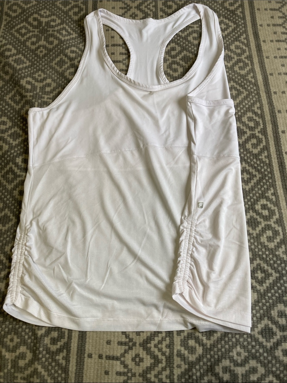 Fabletics White Racerback Tank with Side Ruching Detail